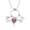Circle Pendant with MOM Charms Pendant Necklace in 18K White Gold over Silver - Purple Stone Embellished - February Birthstone