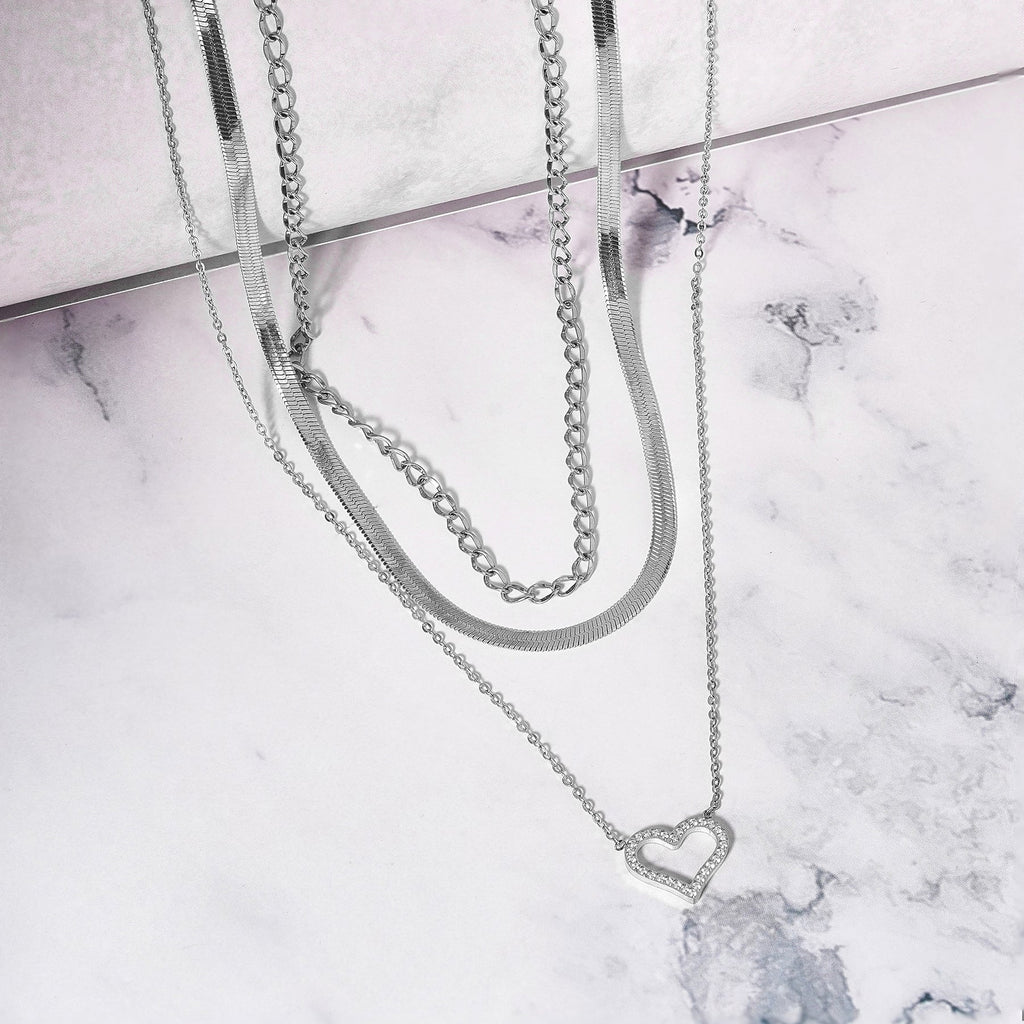 JEENMATA Multipack 3 pc Women Layered Necklace Pendant, Yellow Gold Plating, Gold Chain, Choker Necklace, Herringbone Layered Necklace Jewelry Gift