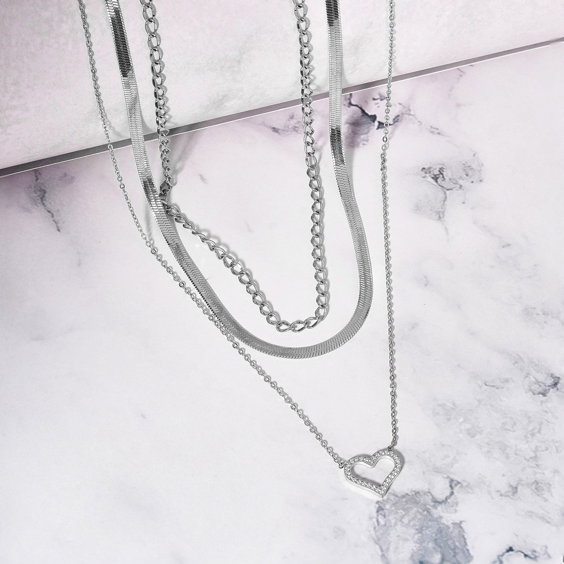 JEENMATA Multipack 3 pc Women Layered Necklace Pendant, Yellow Gold Plating, Gold Chain, Choker Necklace, Herringbone Layered Necklace Jewelry Gift