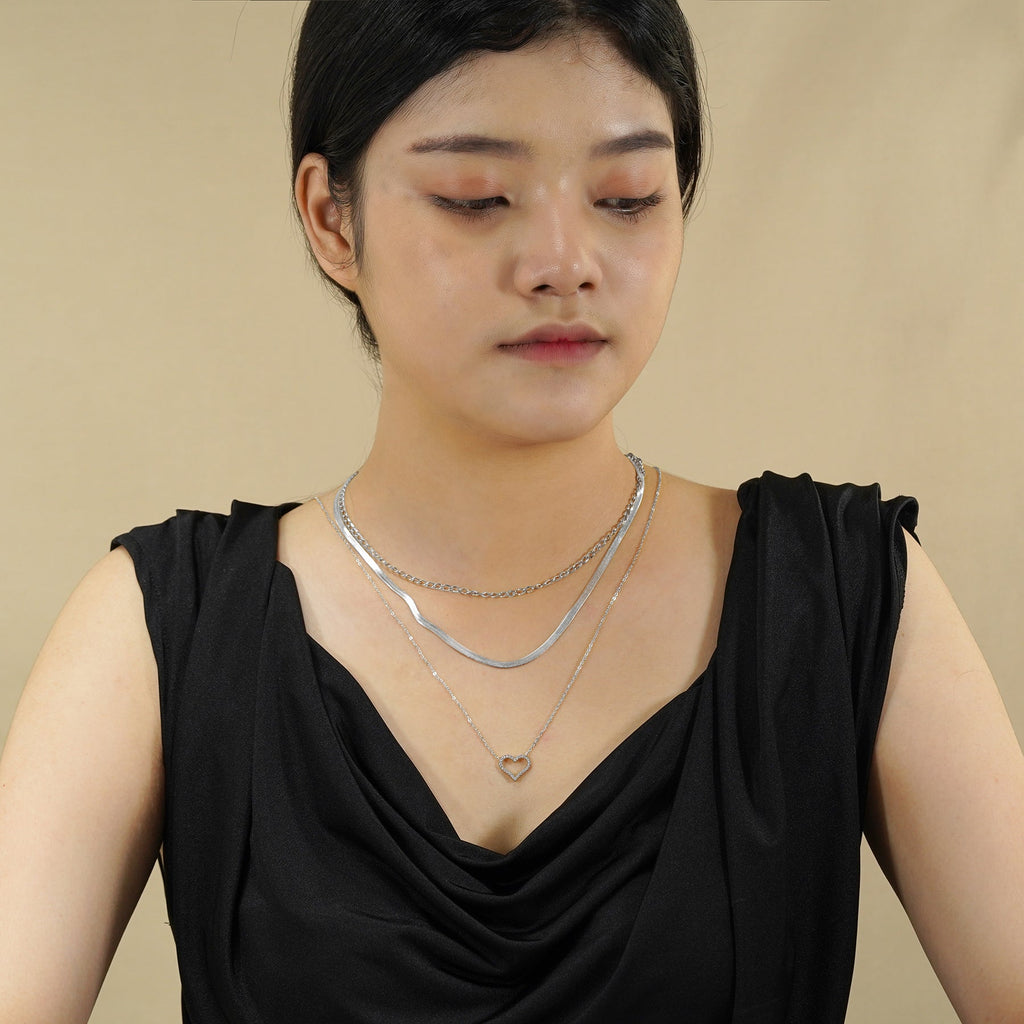 JEENMATA Multipack 3 pc Women Layered Necklace Pendant, Yellow Gold Plating, Gold Chain, Choker Necklace, Herringbone Layered Necklace Jewelry Gift