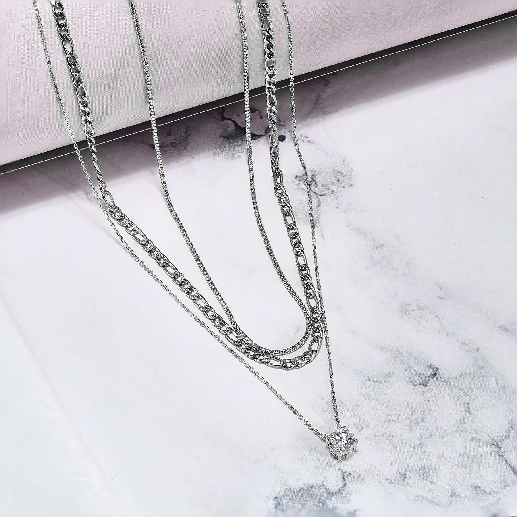 JEENMATA Multipack 3 pc Women Layered Pendant Necklace, Yellow Gold Plating, Gold Chain, Choker Necklace, Herringbone Layered Necklace Jewelry Gift