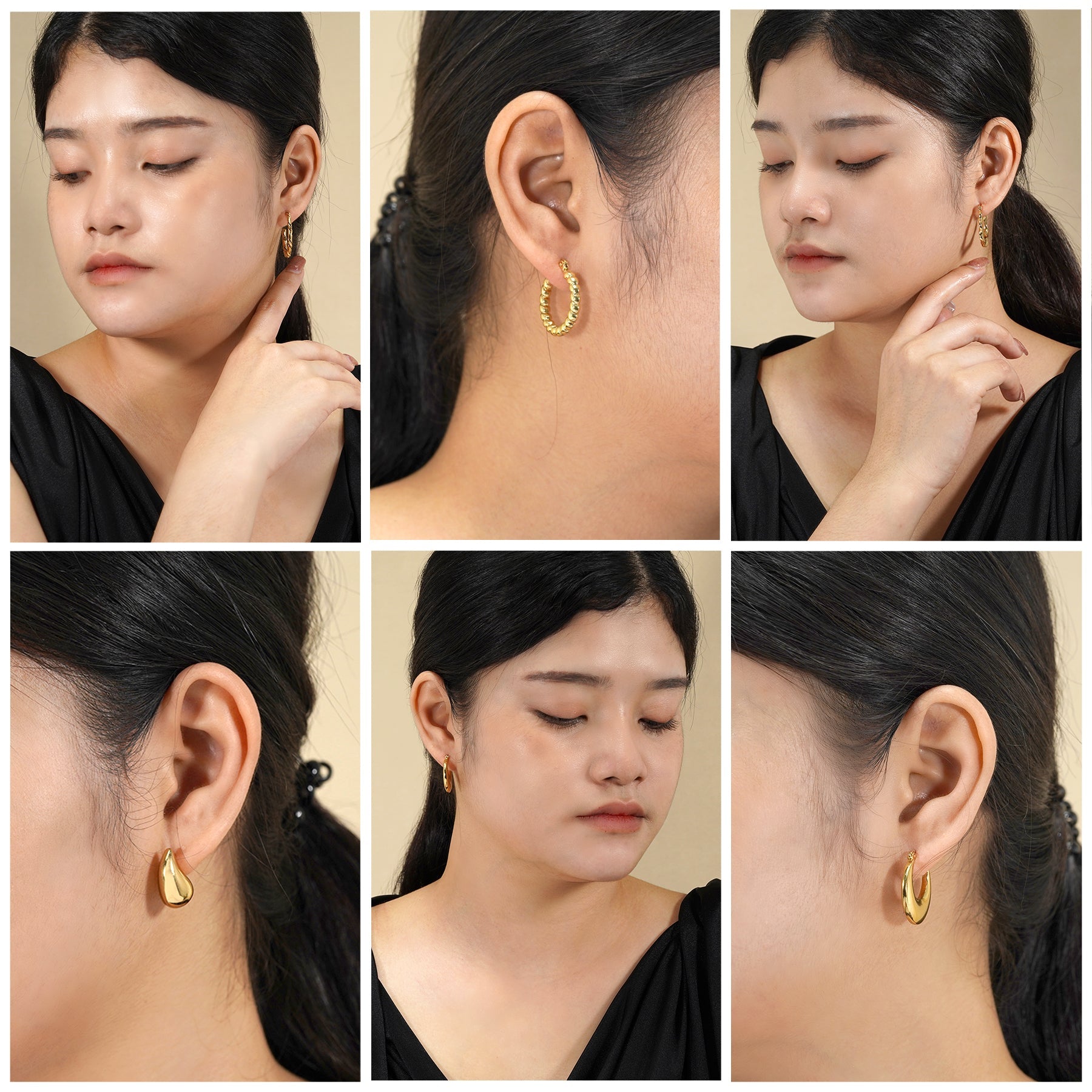 6 Pairs Multipack Everyday Women Earrings Gift Set in Yellow Gold Plating, Thick Open, Lightweight, Hoop Hypoallergenic Twisted Earrings for Women