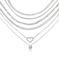 JeenMata Multipack 6 pc Women Layered Necklace Pendant, White Gold Plating, Gold Chain, Choker Necklace, Herringbone Layered Necklace Jewelry Gift
