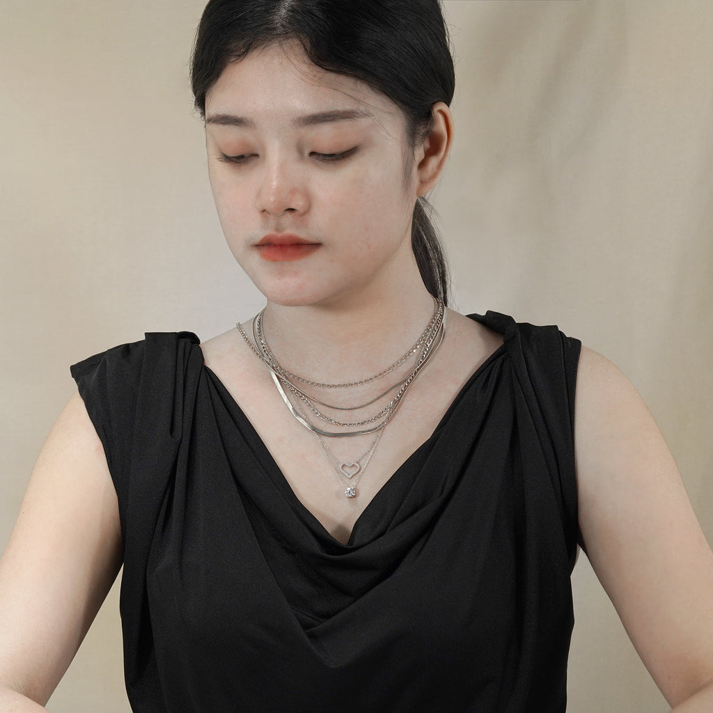 JEENMATA Multipack 6 pc Women Layered Necklace Pendant, Yellow Gold Plating, Gold Chain, Choker Necklace, Herringbone Layered Necklace Jewelry Gift