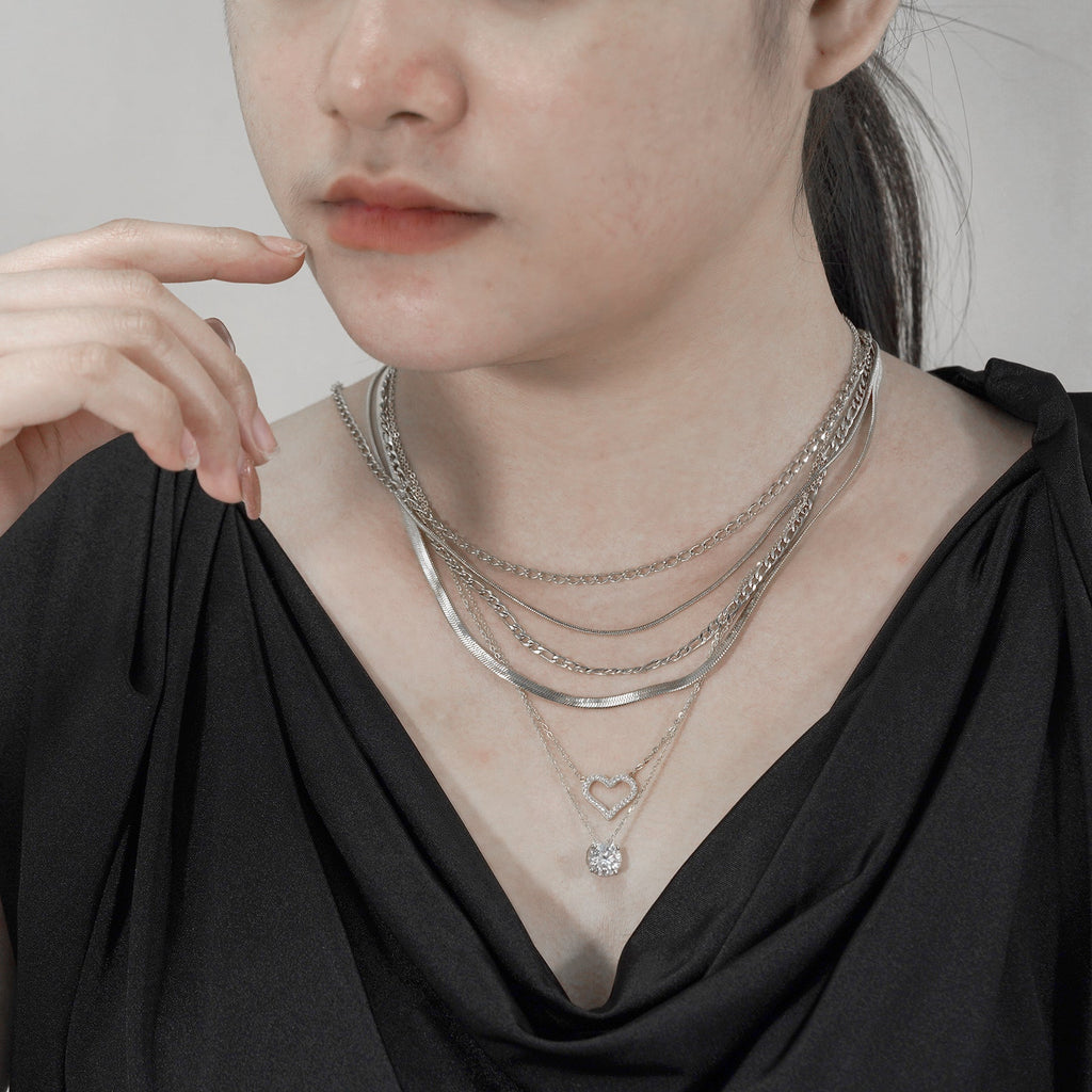 JEENMATA Multipack 6 pc Women Layered Necklace Pendant, Yellow Gold Plating, Gold Chain, Choker Necklace, Herringbone Layered Necklace Jewelry Gift