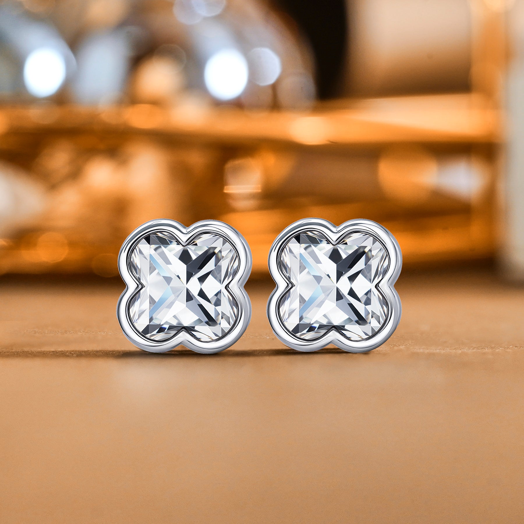 JeenMata 2 Carat Danity Flower Moissanite Stud - Floral Cut Earrings in 18K White Gold Plating for Women