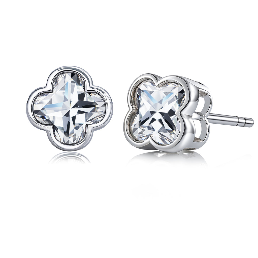 JeenMata 2 Carat Danity Flower Moissanite Stud - Floral Cut Earrings in 18K White Gold Plating for Women