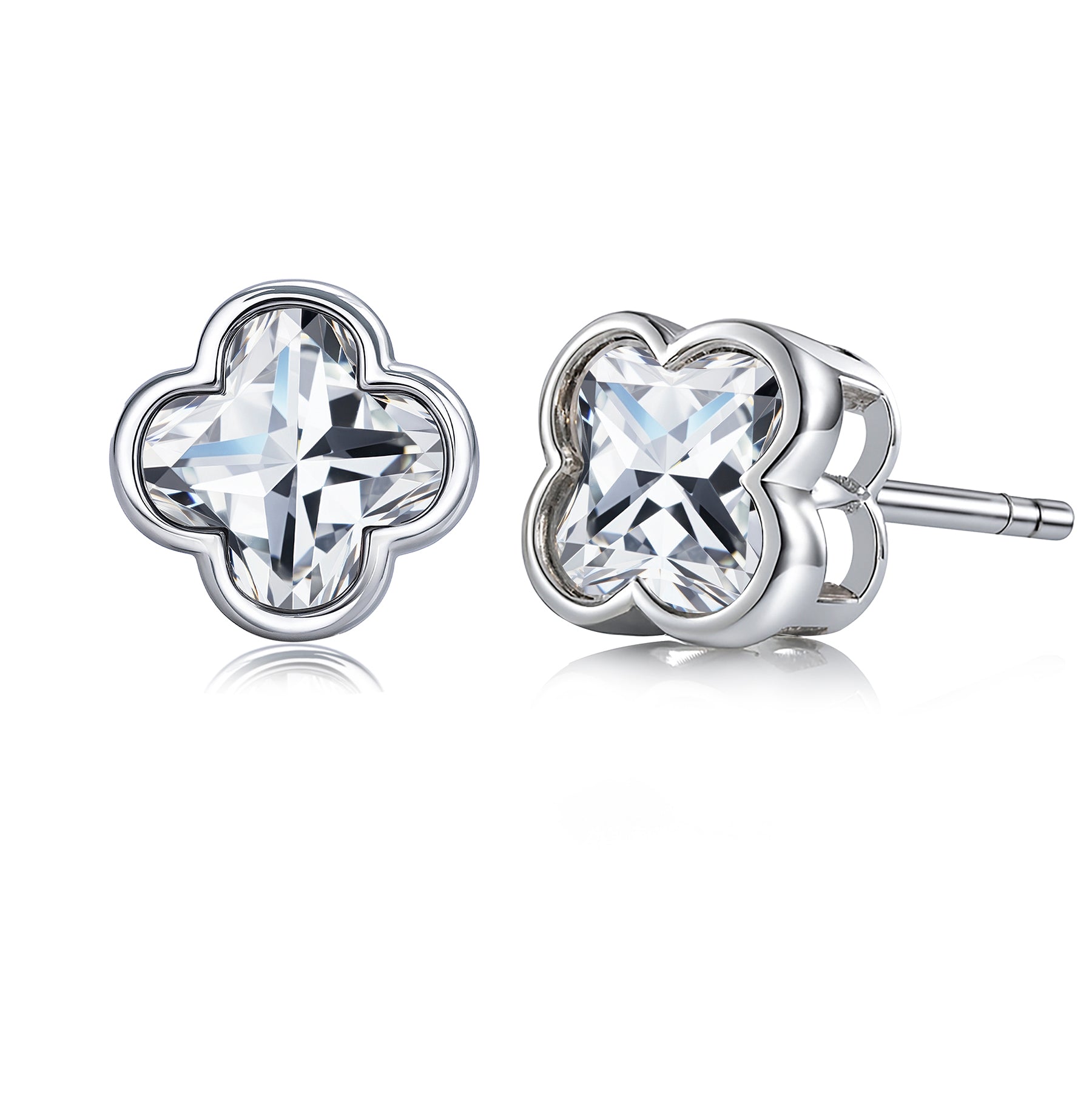JeenMata 2 Carat Danity Flower Moissanite Stud - Floral Cut Earrings in 18K White Gold Plating for Women