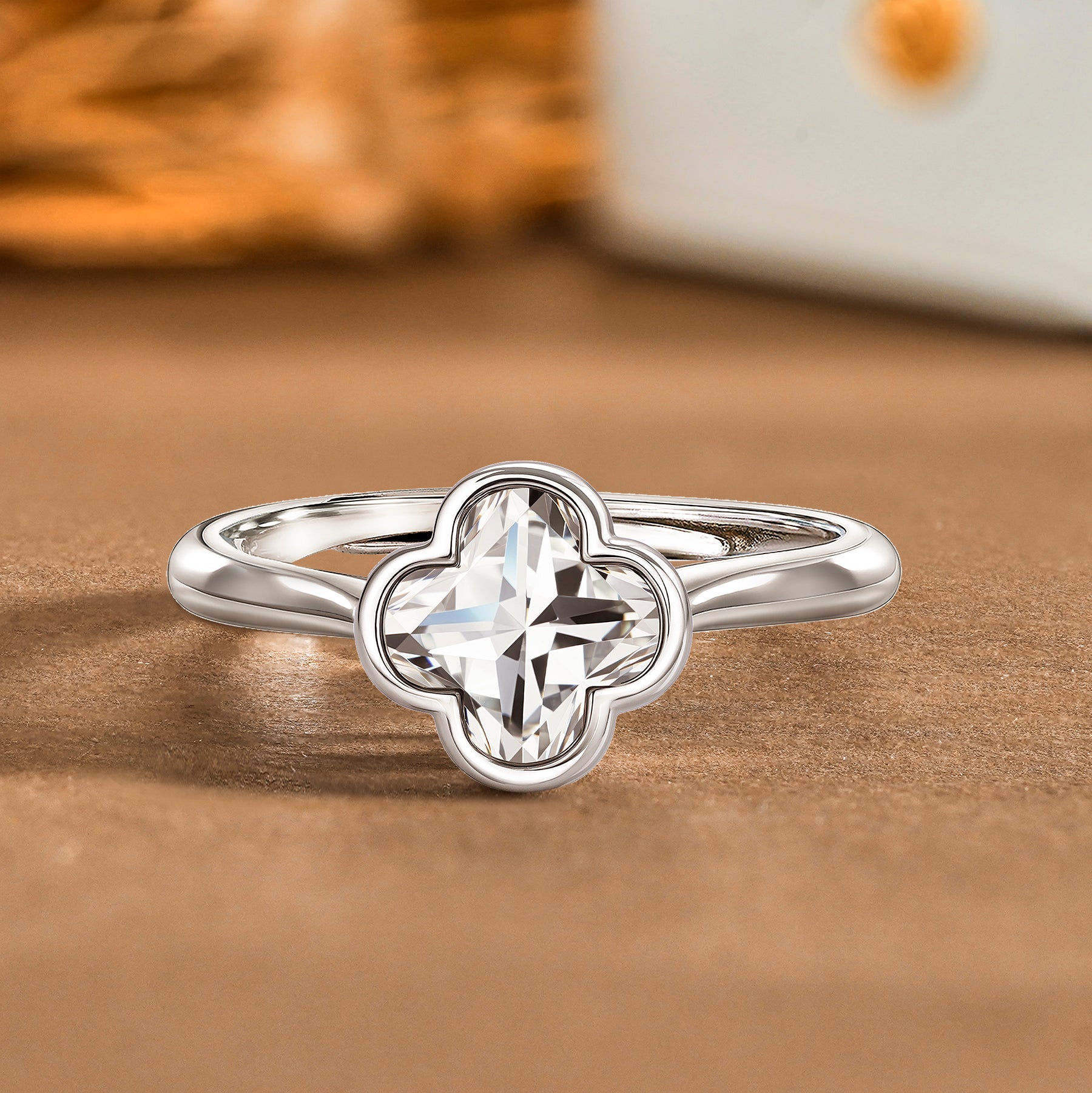 JeenMata 1 Carat Four-Leaf Flower Cut Moissanite Engagement Ring - 18K White Gold Plating for Women