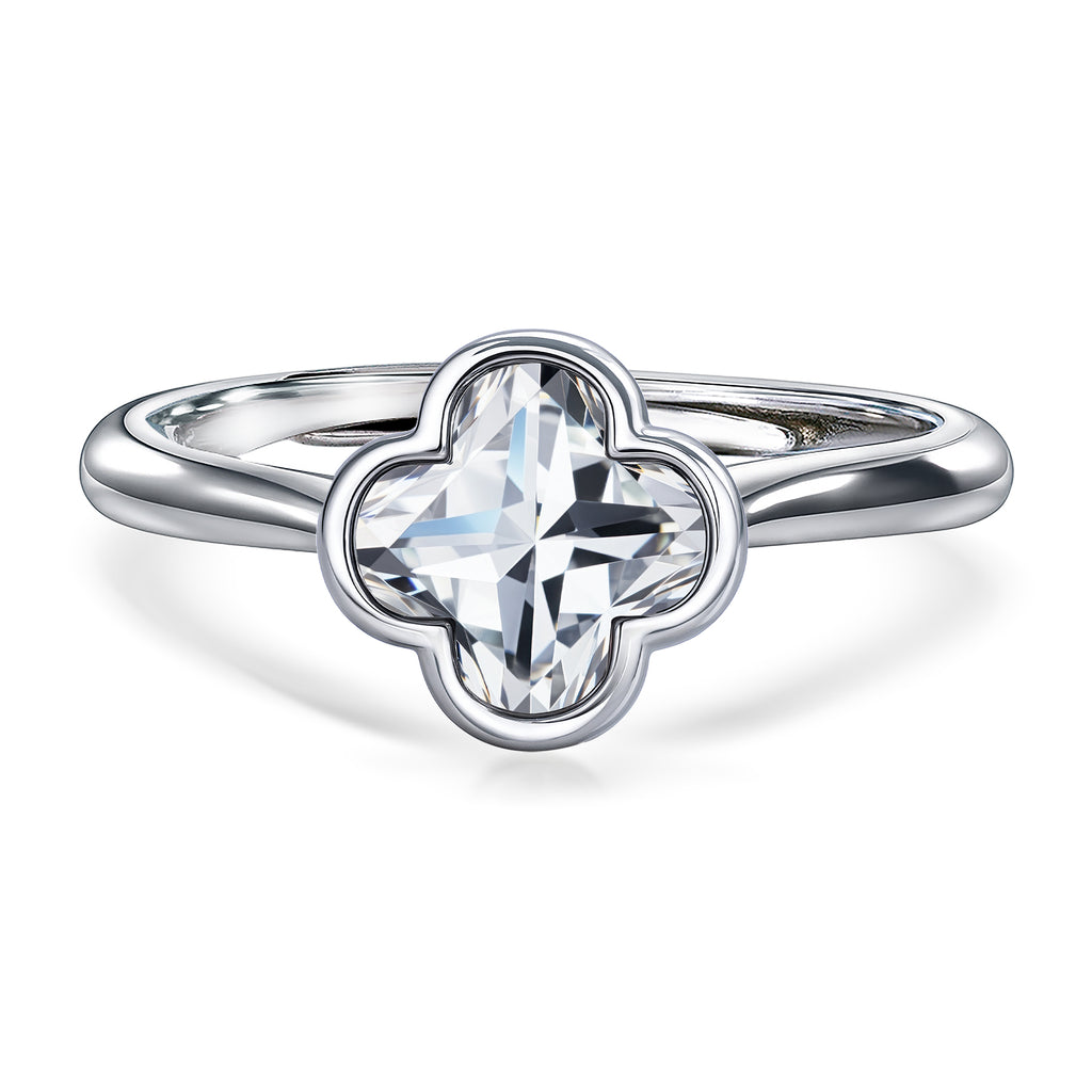 JeenMata 1 Carat Four-Leaf Flower Cut Moissanite Engagement Ring - 18K White Gold Plating for Women