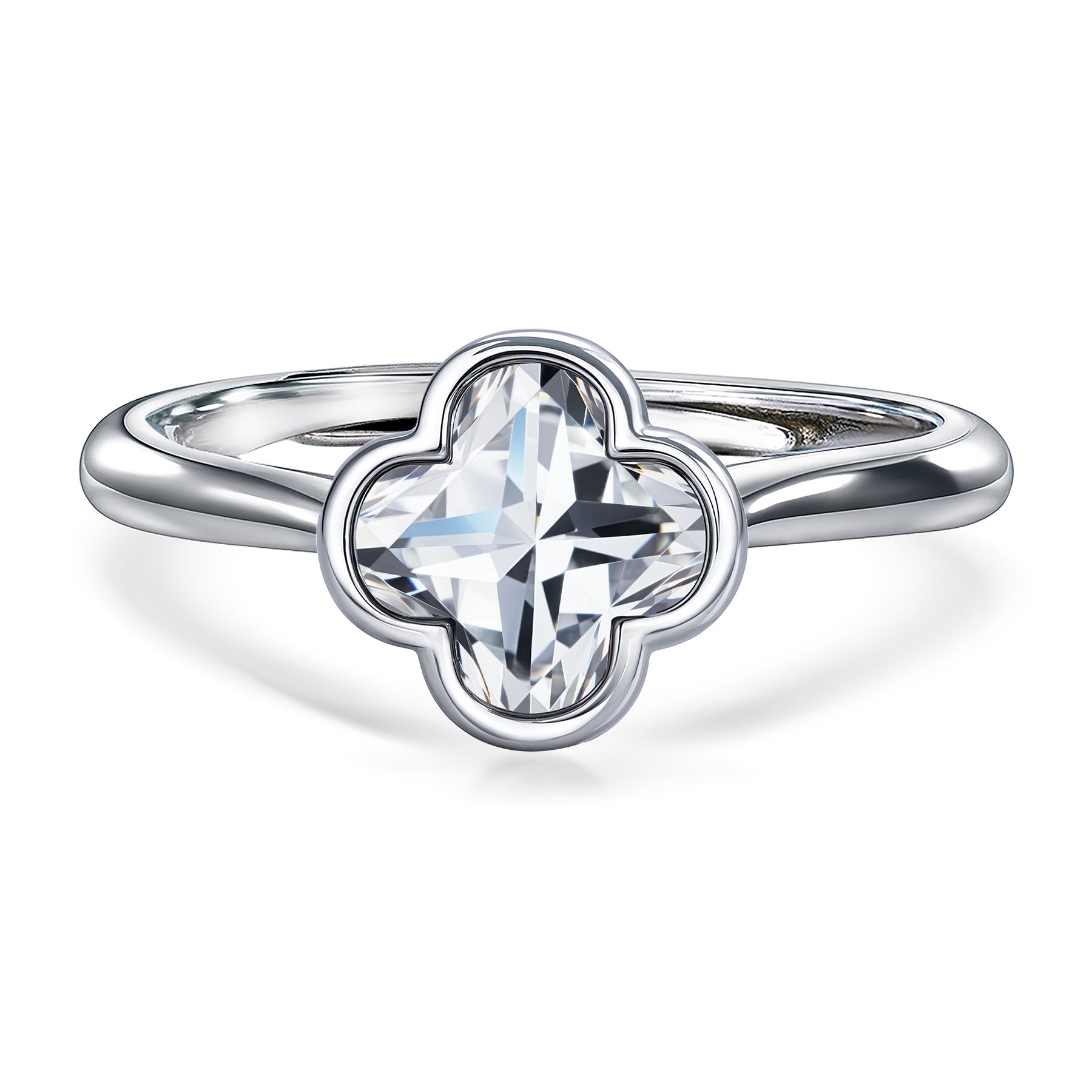 JeenMata 1 Carat Four-Leaf Flower Cut Moissanite Engagement Ring - 18K White Gold Plating for Women