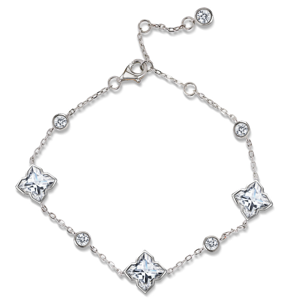JeenMata 3 Carat Flower Design Moissanite Bracelet - Clover link Bracelet in 18K White Gold Plating for Women