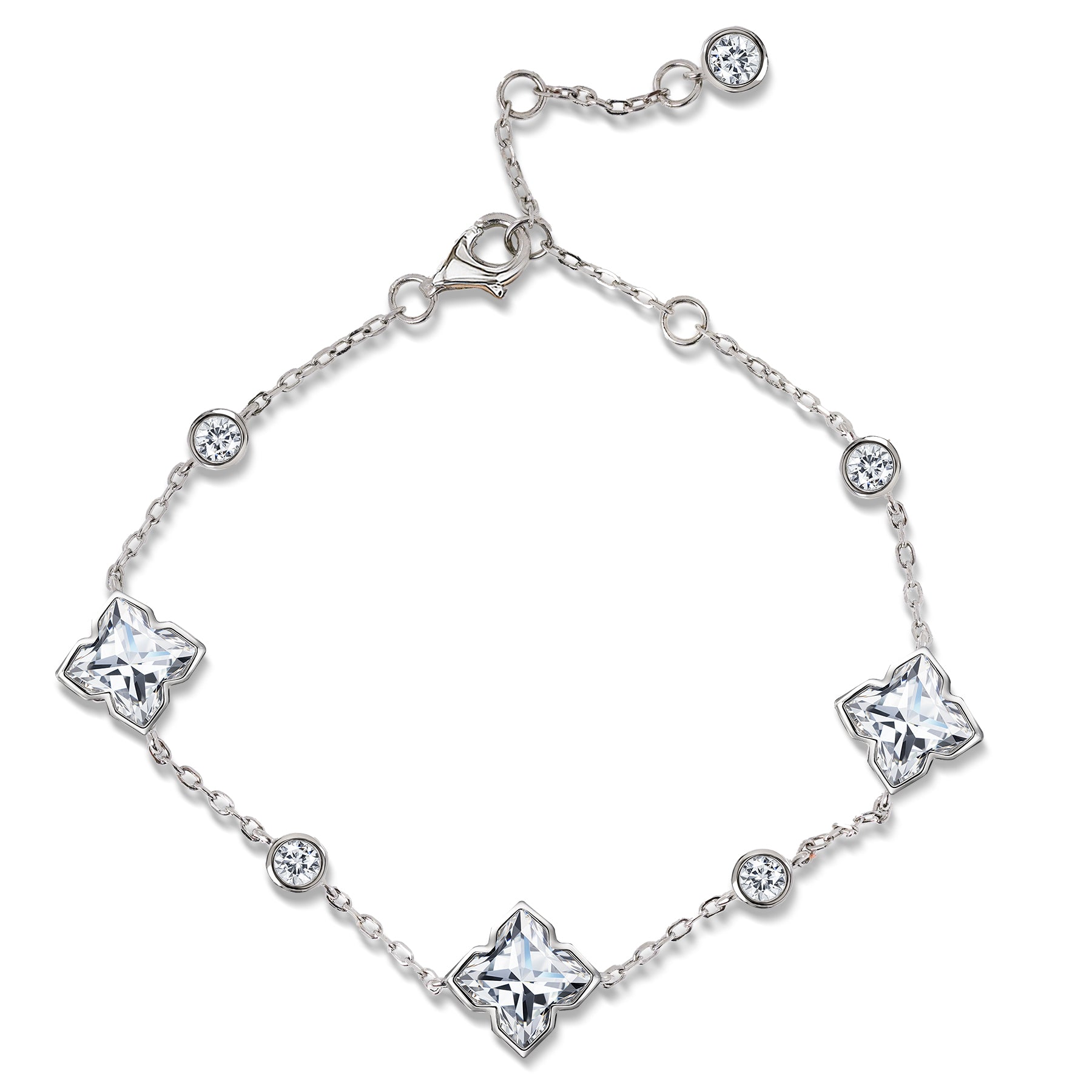 JeenMata 3 Carat Flower Design Moissanite Bracelet - Clover link Bracelet in 18K White Gold Plating for Women