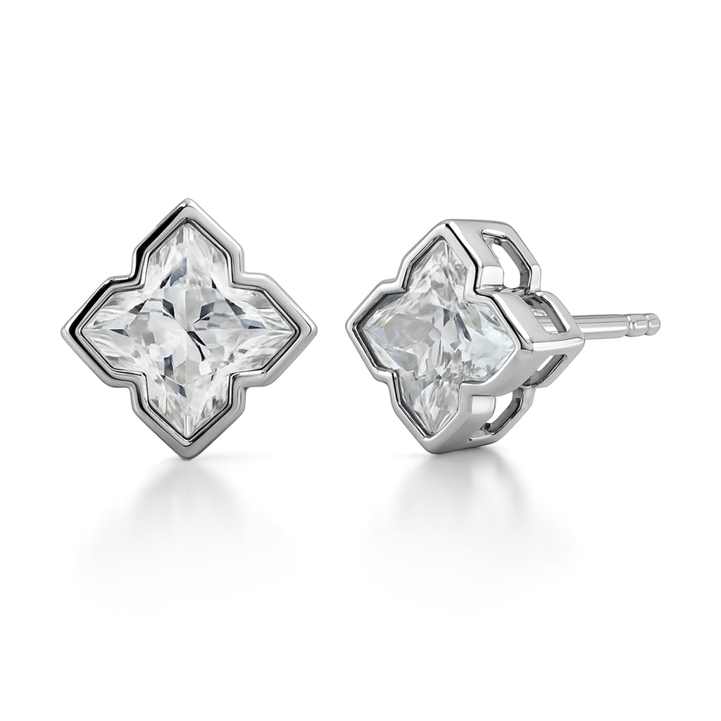 JeenMata 2 Carat Moissanite Flower Stud Earrings - 18K White Gold Plating for Women