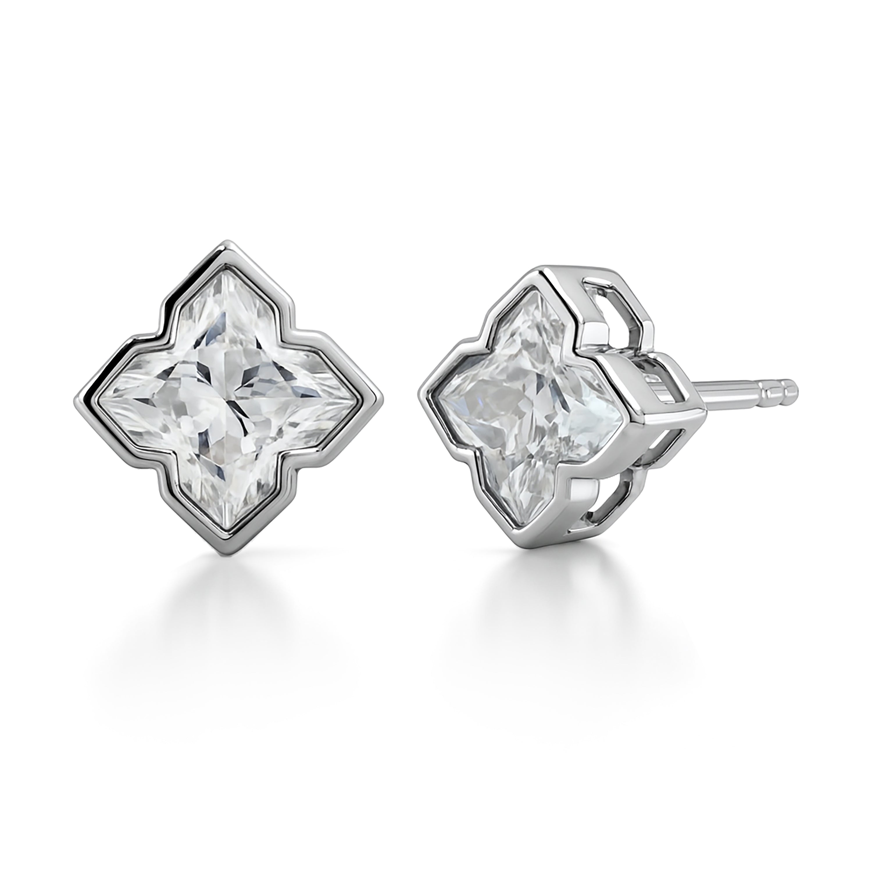 JeenMata 2 Carat Moissanite Flower Stud Earrings - 18K White Gold Plating for Women