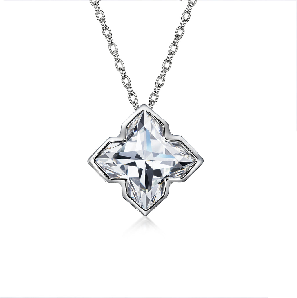 JeenMata 1 Carat Flower Cut Design Moissanite Pendant - 18K White Gold Plating Necklace for Women