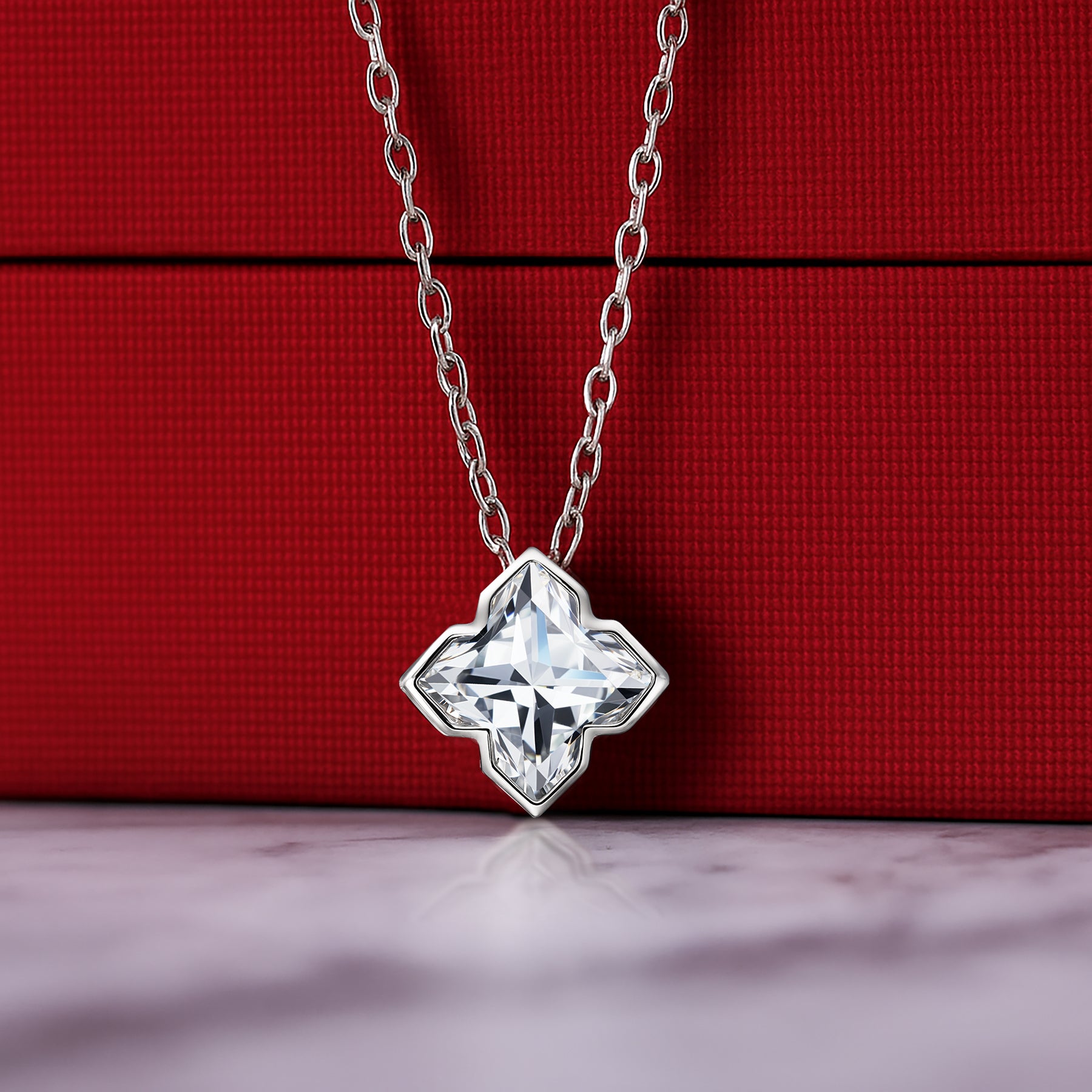 JeenMata 1 Carat Flower Cut Design Moissanite Pendant - 18K White Gold Plating Necklace for Women