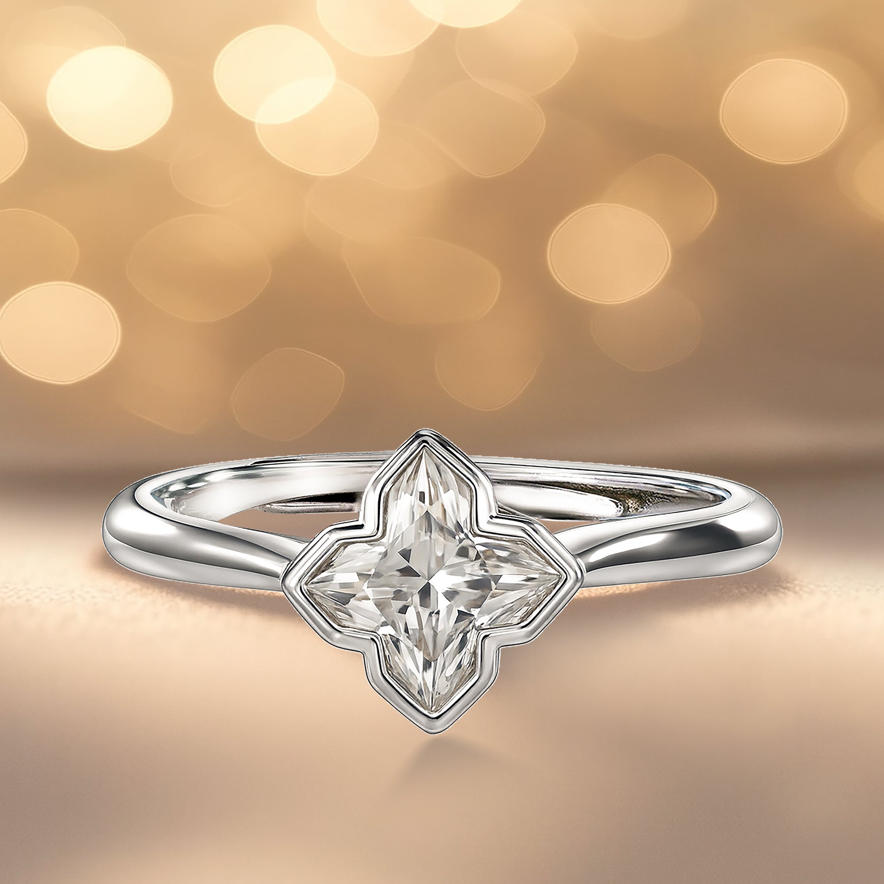 JeenMata 1 Carat Flower Inspired Moissanite Engagement Ring - 18K White Gold Plating Promise Ring for Women