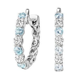 JeenMata 2 Carat March Birthstone - Aquamarine & Cubic Zirconia Hoop Earrings - Multicolor Birthstone Earrings in 18K White Gold Plating for Women