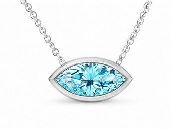 JeenMata 3.6 Carat March - Aquamarine Birthstone Marquise Cut Bezel Set Pendant Necklace - in 18K White Gold Plating for Women