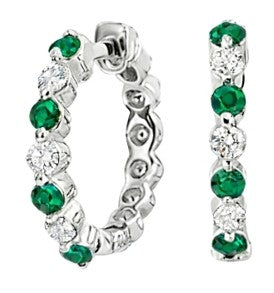 JeenMata 2 Carat May Birthstone - Emerald & Cubic Zirconia Hoop Earrings - Multicolor Birthstone Earrings in 18K White Gold Plating for Women