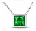 JeenMata 3.3 Carat May - Emerald Birthstone Princess Cut Bezel Set Pendant Necklace - in 18K White Gold Plating for Women