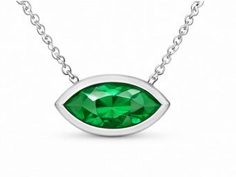 JeenMata 3.6 Carat May - Emerald Birthstone Marquise Cut Bezel Set Pendant Necklace - in 18K White Gold Plating for Women
