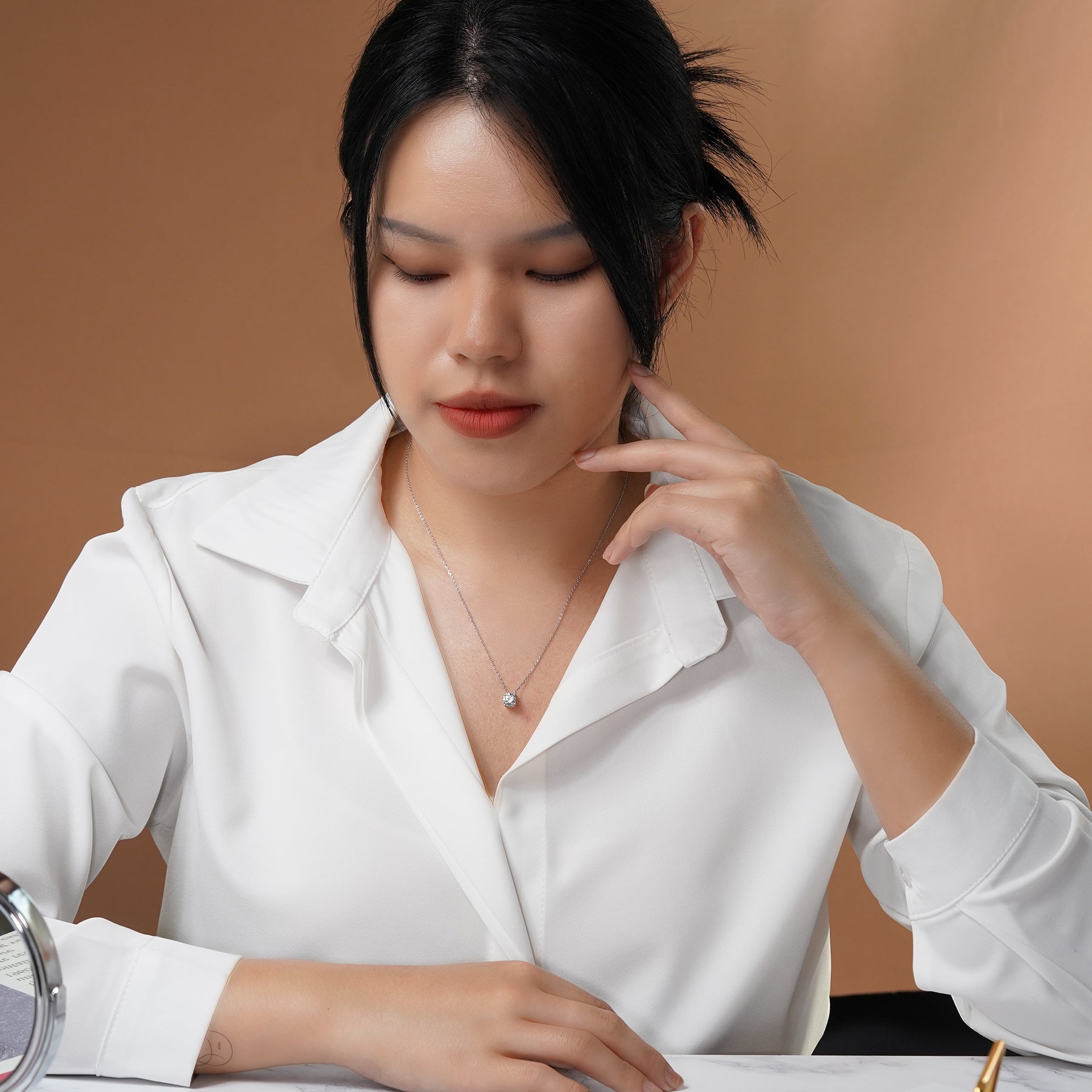 JeenMata 1 Carat Moissanite - April Birthstone Solitaire Pendant Necklace in 18K Yellow Gold over Silver, Female, Adult