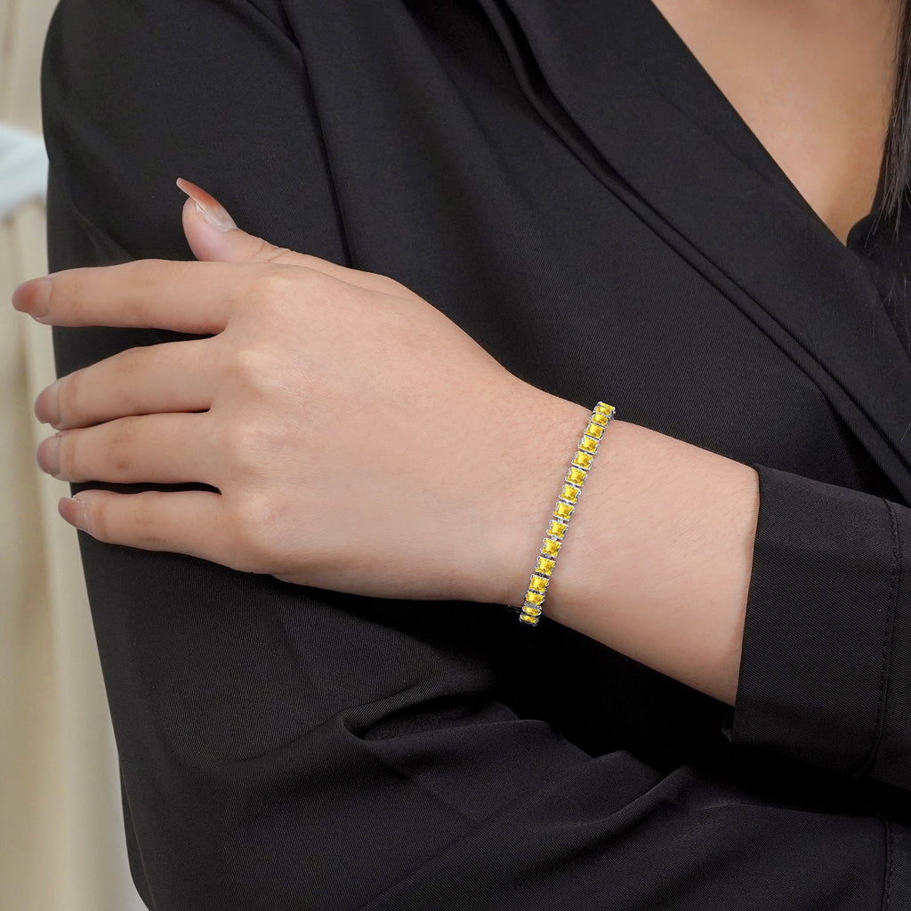Huge 11 Carat Princess Cut November - Citrine - Birthstone Tennis Bracelet for Women Eternity Design - White Gold Plating, Birthday, Anniversary, Valentine's Day Gift