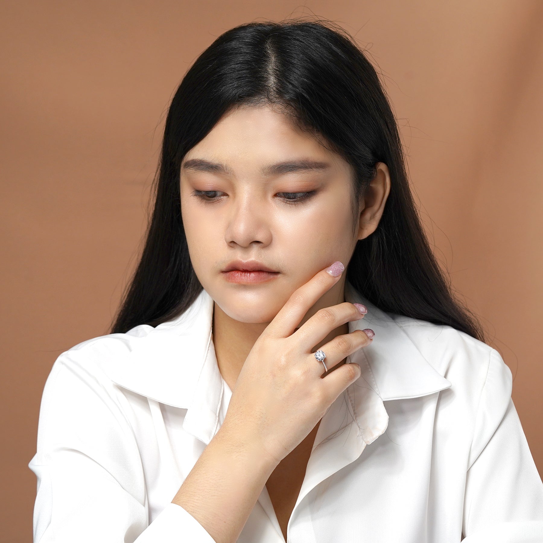 Certified 0.75 Carat Lab Grown Diamond Solitaire Engagement Ring in 18K White Gold Over Silver