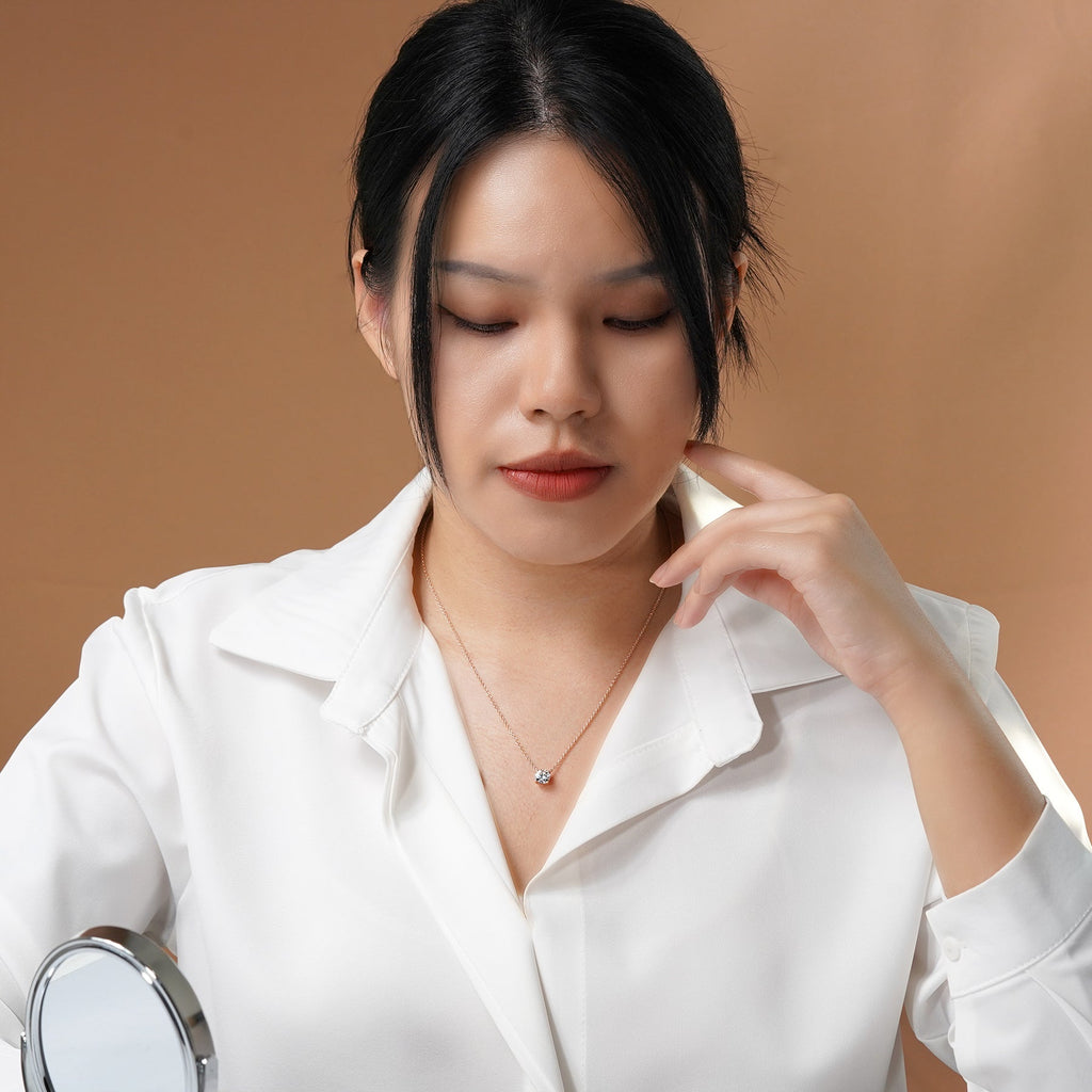 JeenMata 1 Carat Moissanite - April Birthstone Solitaire Pendant Necklace in 18K Yellow Gold over Silver, Female, Adult