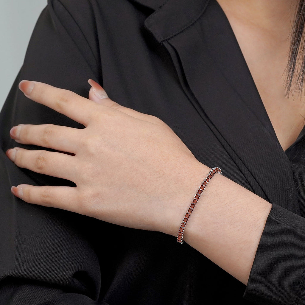 5.5 TCW Princess Cut January - Garnet - Birthstone Tennis Bracelet for Women Eternity Design - White Gold Plating, Birthday, Anniversary, Valentine's Day Gift