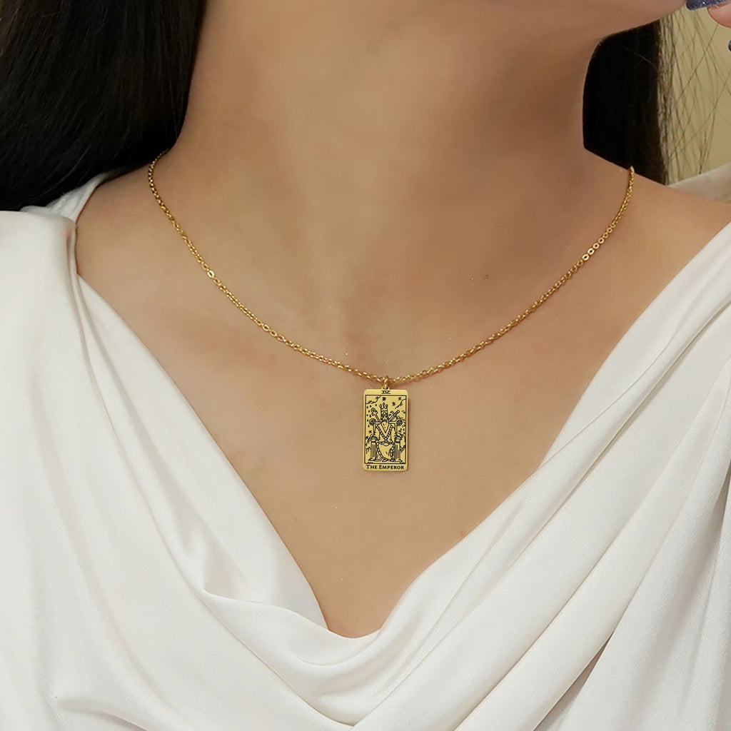 JeenMata Tarot Necklace - The Emperor - Customized Tarot Pendant Jewelry for Unisex in Yellow Gold Plated