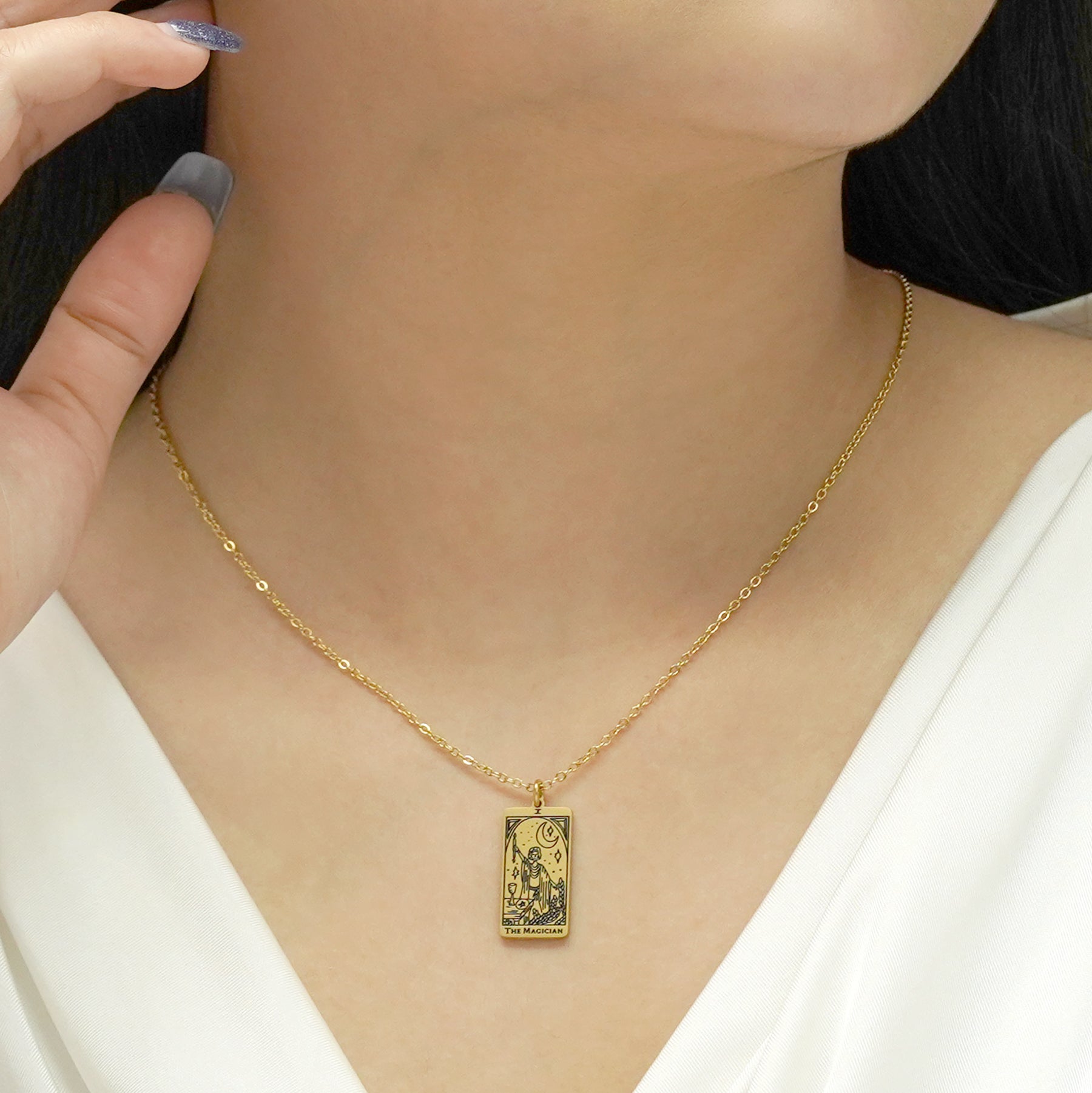 JeenMata Tarot Necklace - The Magician - Customized Tarot Pendant Jewelry for Unisex in Yellow Gold Plated