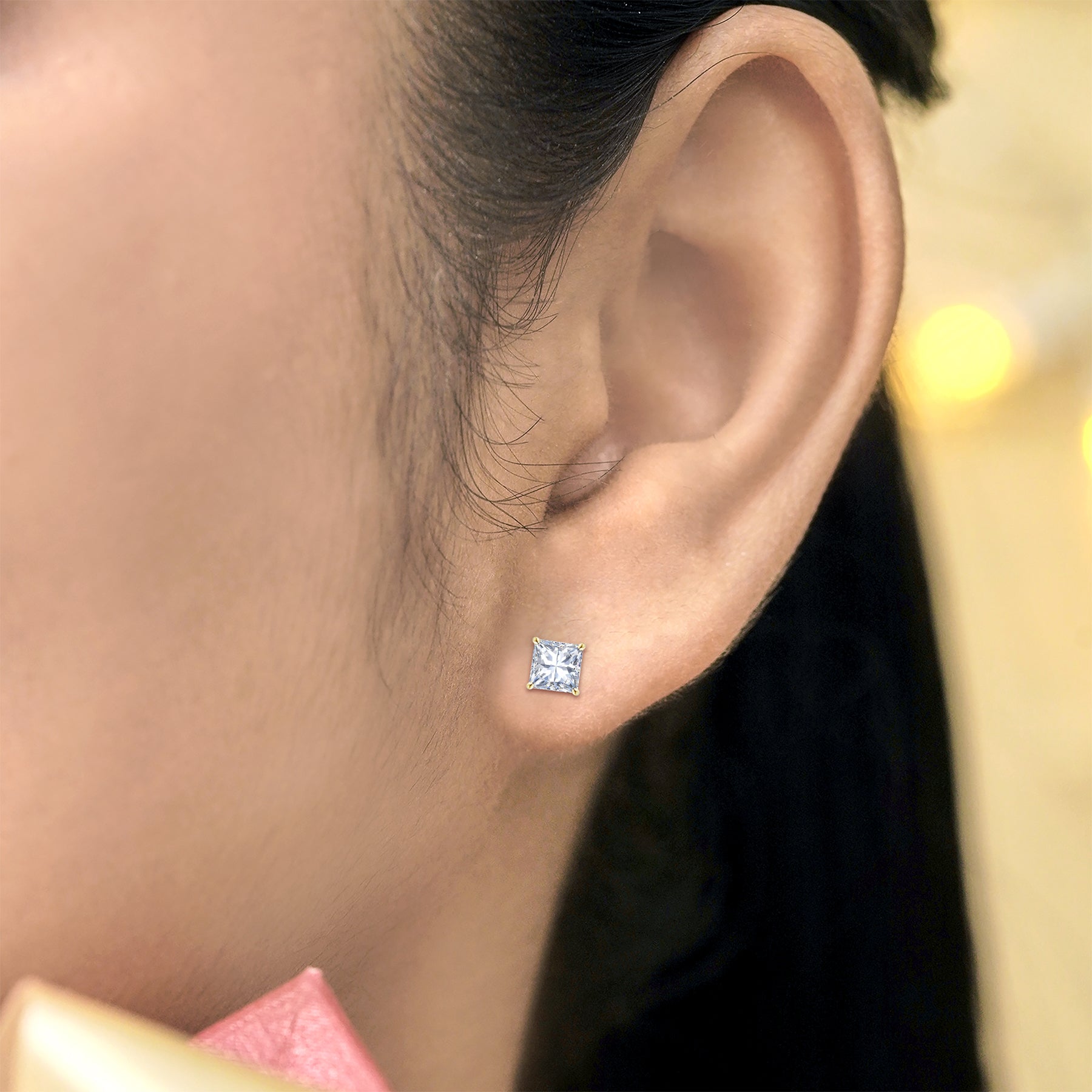 JeenMata 0.5 Carat Princess Cut Moissanite - Solitaire Stud Earrings in 18k White Gold Plating for Women