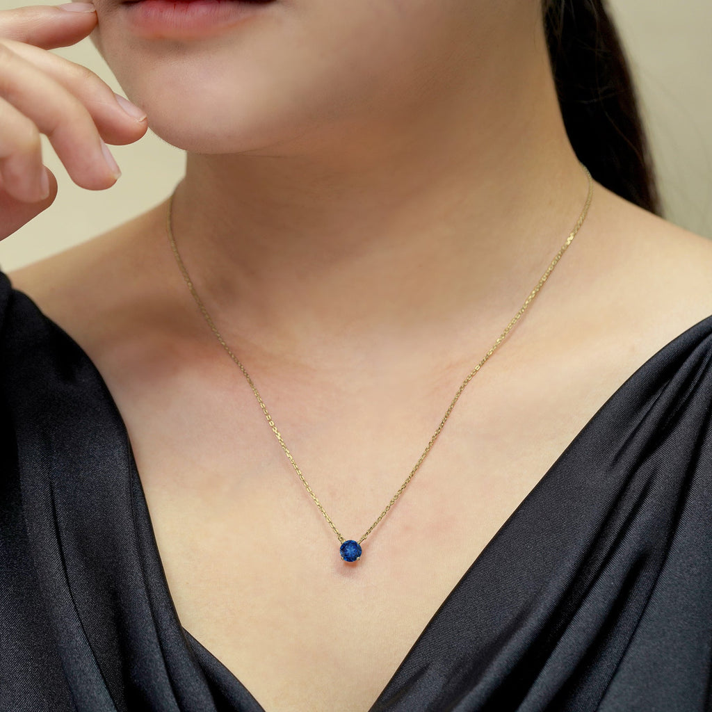 JeenMata 1 Carat Purple Sapphire - September Birthstone Solitaire Pendant Necklace in 18K Yellow Gold Plated, Female, Adult