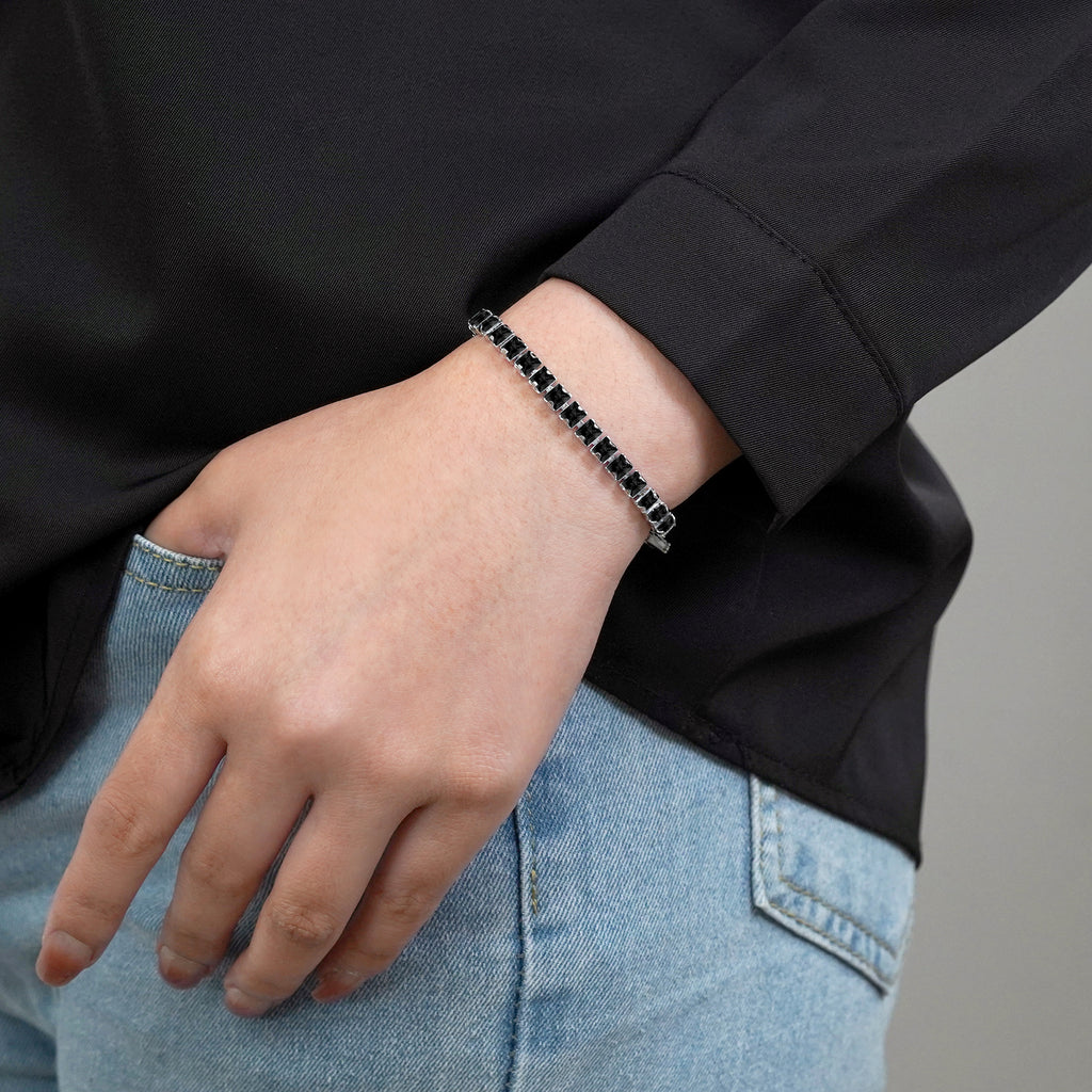 JeenMata 11 Carat Black Cubic Zirconia - Princess Cut Birthstone Tennis Bracelet for Women Eternity Design - White Gold Plating, Birthday, Anniversary, Valentine's Day Gift