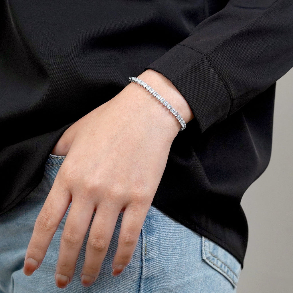 5.5 TCW Princess Cut April - Cubic Zirconia - Birthstone Tennis Bracelet for Women Eternity Design - White Gold Plating, Birthday, Anniversary, Valentine's Day Gift