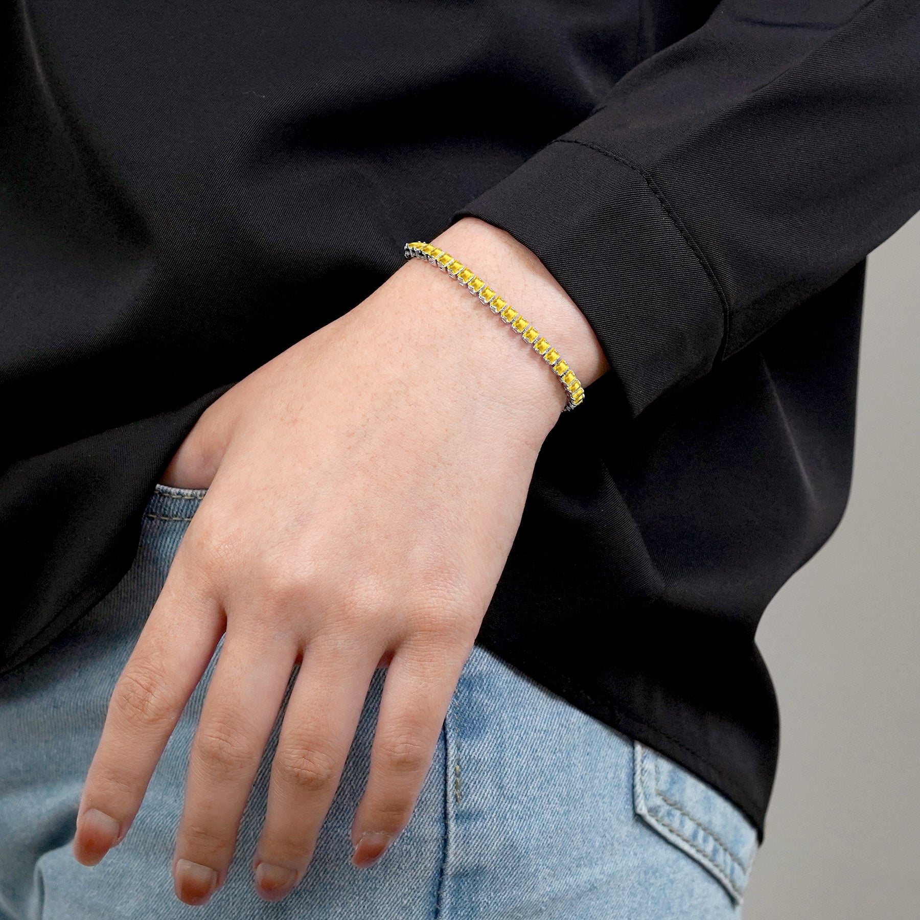 5.5 TCW Princess Cut November - Citrine - Birthstone Tennis Bracelet for Women Eternity Design - White Gold Plating, Birthday, Anniversary, Valentine's Day Gift