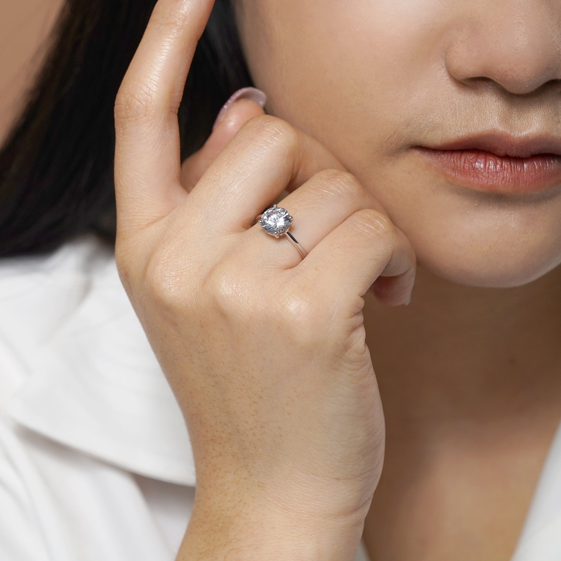 Certified 1 Carat Lab Grown Diamond Solitaire Engagement Ring in 18K White Gold Over Silver