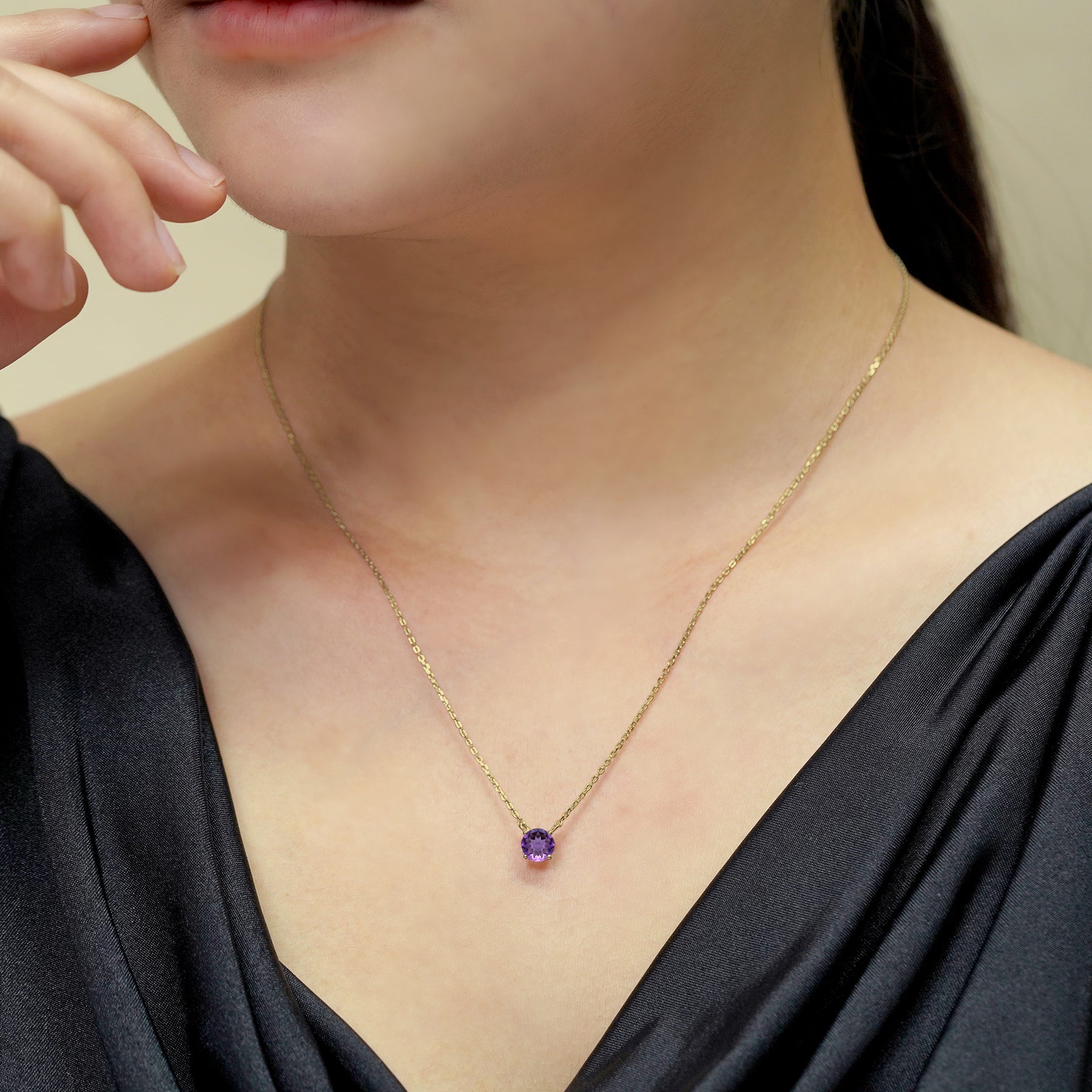 JeenMata 1 Carat Amethyst - February Birthstone Solitaire Pendant Necklace in 18K Yellow Gold Plated, Female, Adult