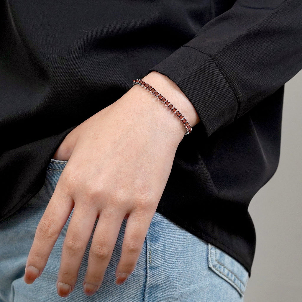 5.5 TCW Princess Cut January - Garnet - Birthstone Tennis Bracelet for Women Eternity Design - White Gold Plating, Birthday, Anniversary, Valentine's Day Gift