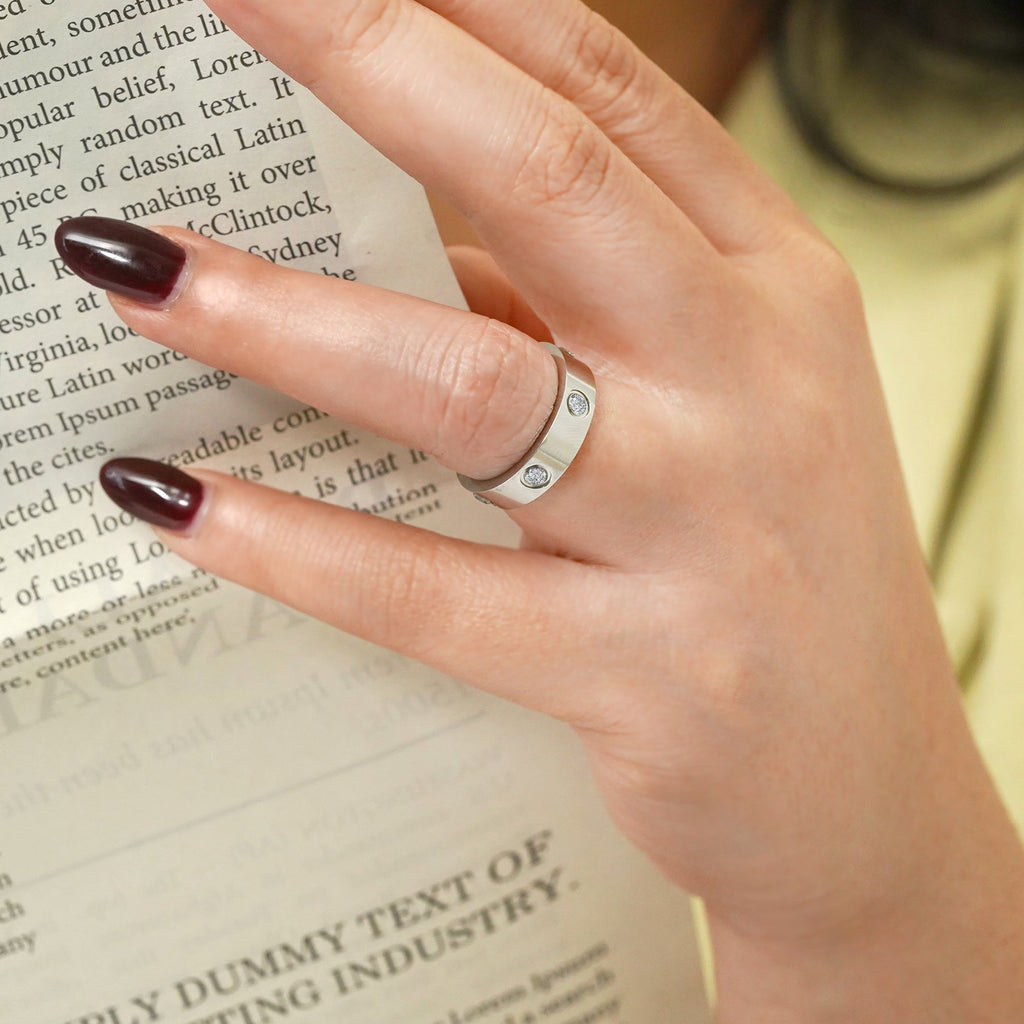 Classic Wedding Band - Flush Bezel Wedding Ring - Anniversary and Meaningful Gift for Women in White Gold Plating