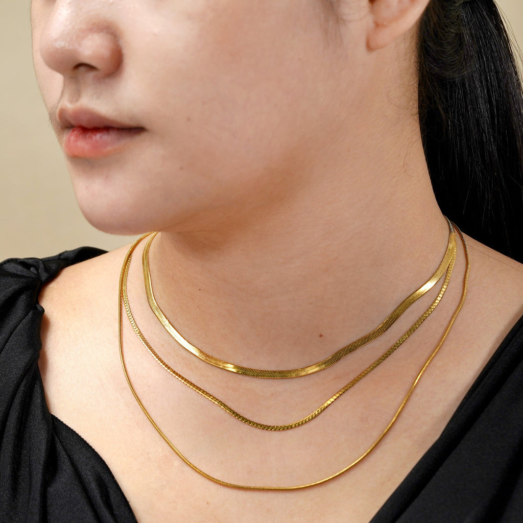 JEENMATA Multipack 3 pc Women Necklace Pendant Jewelry Gift, Choker, Snake Chain, Curb Link, Trendy Layered Necklace, Adjustable Necklace Gift Set for Women