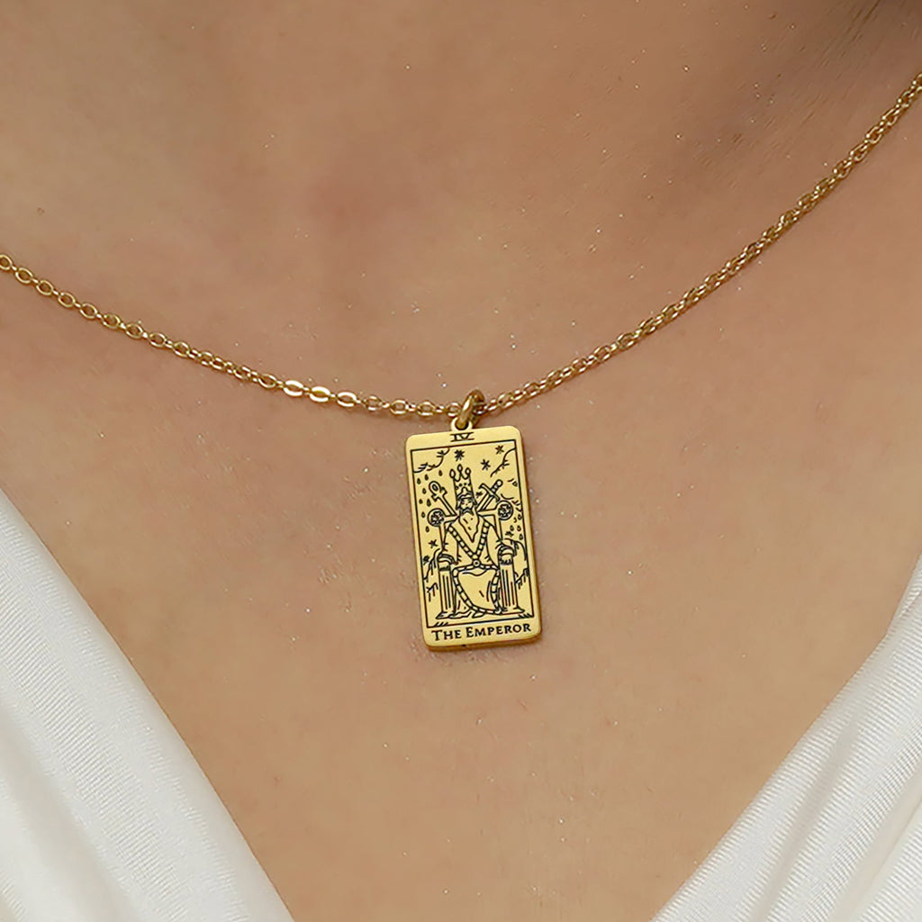 JeenMata Tarot Necklace - The Emperor - Customized Tarot Pendant Jewelry for Unisex in Yellow Gold Plated