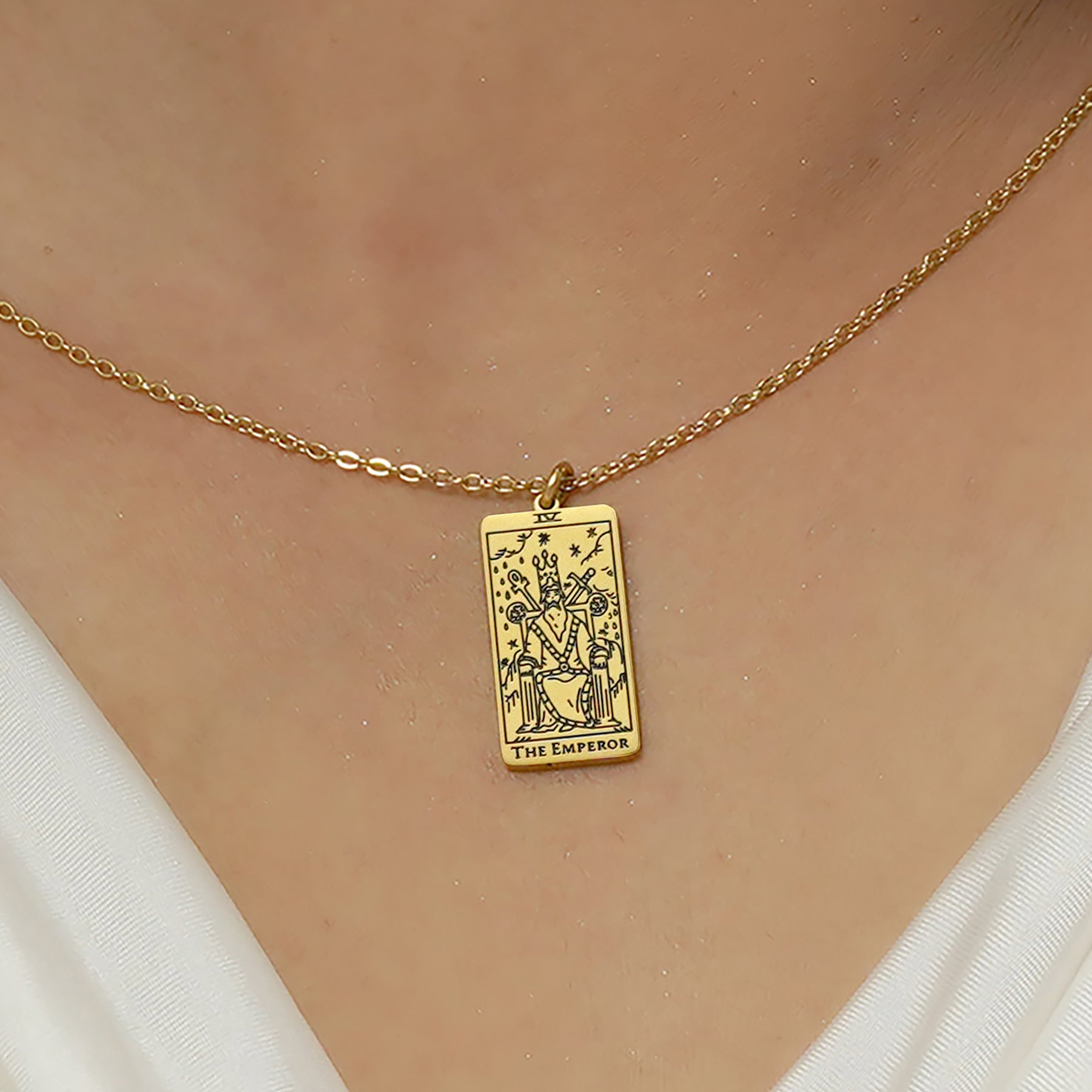 JeenMata Tarot Necklace - The Emperor - Customized Tarot Pendant Jewelry for Unisex in Yellow Gold Plated