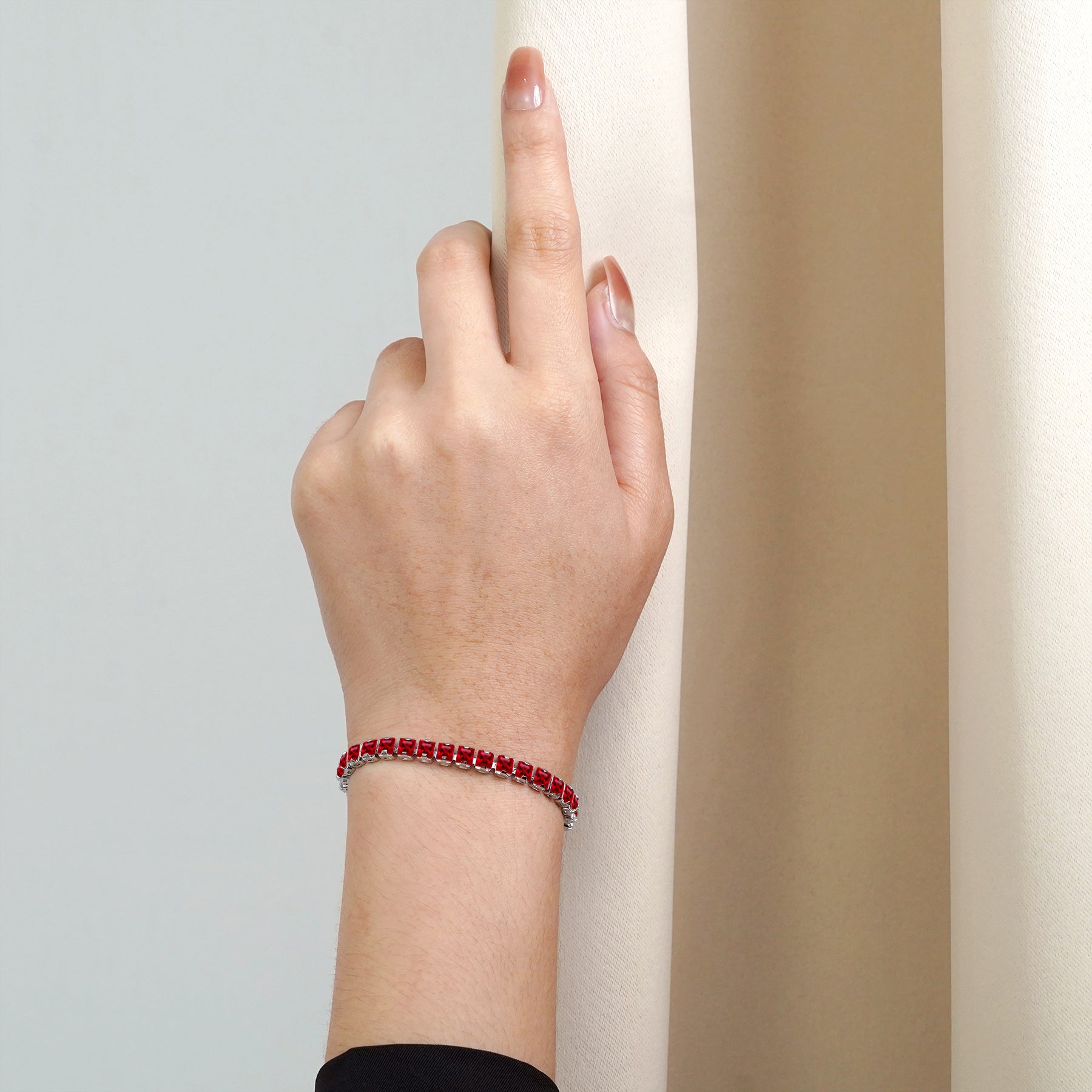 Huge 11 Carat Princess Cut July - Ruby - Birthstone Tennis Bracelet for Women Eternity Design - White Gold Plating, Birthday, Anniversary, Valentine's Day Gift