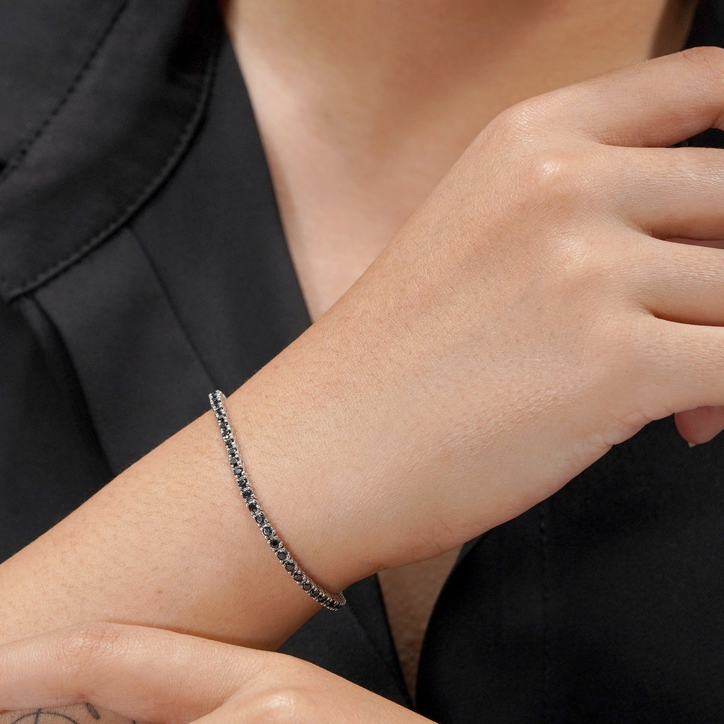 Classic 5.5 TCW Round Cut Black Cubic Zirconia - Tennis Bracelet for Women in Eternity Design - White Gold Plating, Female, Adult