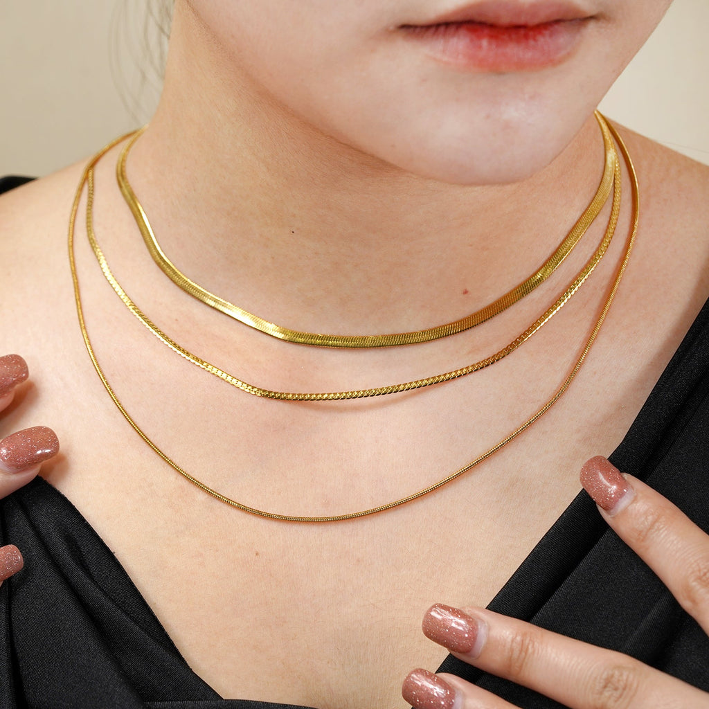 JEENMATA Multipack 3 pc Women Necklace Pendant Jewelry Gift, Choker, Snake Chain, Curb Link, Trendy Layered Necklace, Adjustable Necklace Gift Set for Women