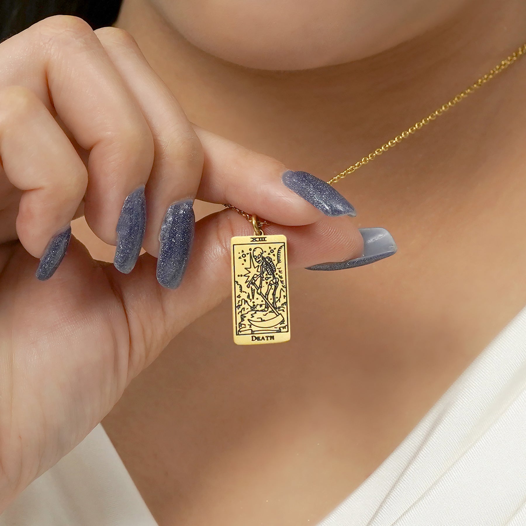 JeenMata Tarot Necklace - Death - Customized Tarot Pendant Jewelry for Unisex in Yellow Gold Plated